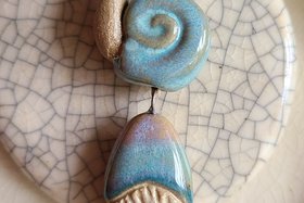 Snail and Mushroom / Ceramic Pendant and Bead Set