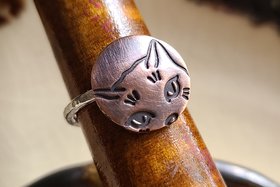 Peek-a-boo Cat/ Copper and Sterling Silver Ring Size 4 1/2
