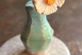 Matilija Poppy Blue Vase / Ceramic Mini Vase & Flower