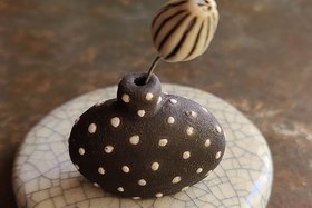 Polka Dots / Ceramic Mini Vase & Flower