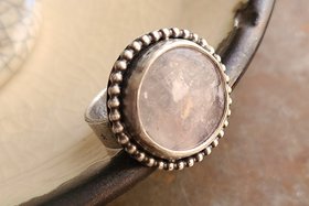 Pink Moon / Rose Quartz and Sterling Silver Adjustable Ring