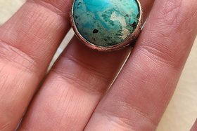Starry Skies / Turquoise and Sterling Ring Adjustable