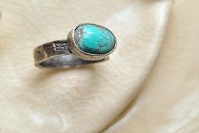 Butterfly Blue / Turquoise and Sterling Ring Adjustable