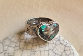 Reserved for Janet / Sweetheart / Turquoise Heart and Sterling Ring Adjustable