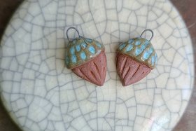 Tiny Acorns / Ceramic Charm Pair