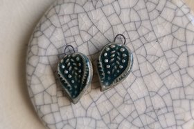 Paisley / Deep Blue Ceramic Charm Pair