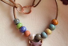 Foxy / Ceramic Pendant and Bead Necklace