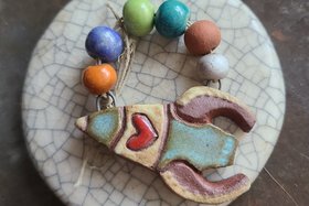Love & Rocket / Ceramic Pendant and Bead Set