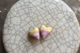 Golden Heart / Tiny Ceramic Earring Charms