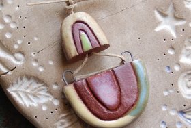 Double Rainbow  / Ceramic Pendant and Bead Set