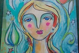 Moonlight Garden / Mixed Media Painting