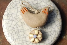 Bird and Daisy / Ceramic Charm and Bead Set