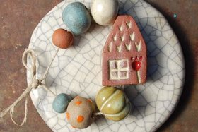 Happy Home / Ceramic Pendant and Bead Set