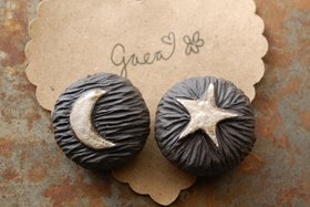 Moon and Star / Midnight Tone Ceramic Moon and Star Focal Bead