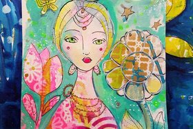 Garden Goddess / Mixed Media Painting