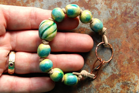Seaweed / Ocean Tone Handmade Ceramic Bead Bracelet