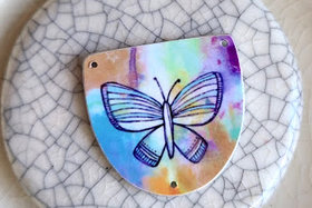 Butterfly / Original Art on Metal Pendant