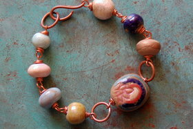 Lotus Gem / Double Sided Ceramic Bead and Copper Bracelet