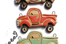 Pre-Order / On the Road / Vintage Ceramic Truck or Happy Camper Pendant