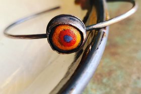 Eye / Thin Band Ceramic and Copper Cuff Bracelet