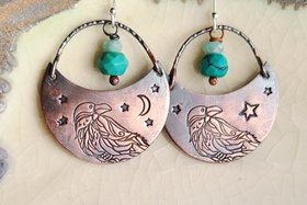 Turquoise Raven / Copper and Gemstone Earrings