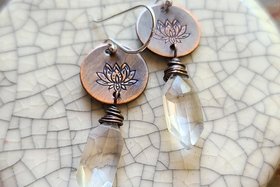Reserved for Emily / Wild Lotus / Copper and Quartz Earrings