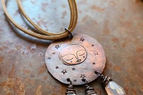 Moonlight / Quartz, Copper and Faux Suede Necklace