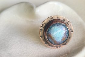 Blue Nebula / Copper, Ceramic and Sterling Silver Ring Size 8.75