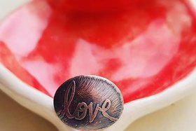 Love / Etched Copper Sterling Silver Ring