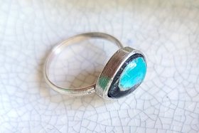 Black and Blue / Turquoise and Sterling Ring 7.25