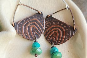 Reserved for Cathy M / Copper Rainbow / Etched Copper Earrings