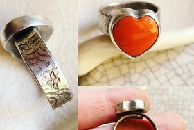 Reserved for Janet / Be Love / Orange Rosarita Heart and Sterling Ring Adjustable