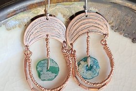 Roman Goddess / Copper & Roman Glass Earrings