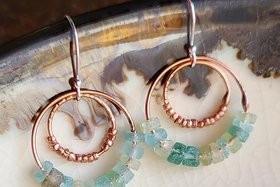 Oceans / Copper & Roman Glass Earrings