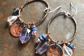 Moon Drops / Copper & Gemstone Earrings