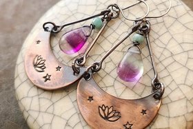Lotus / Copper & Gemstone Earrings