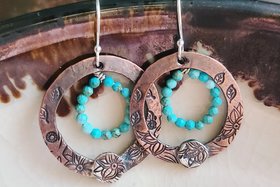 Spring Dream / Copper, Turquoise and Sterling Silver Earrings