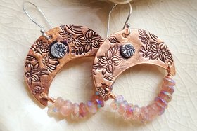 Flowers / Copper, Gemstone and Sterling Silver Earrings