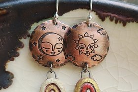 You Are The Sun & Moon / Copper, Ceramic and Sterling Silver Earrings
